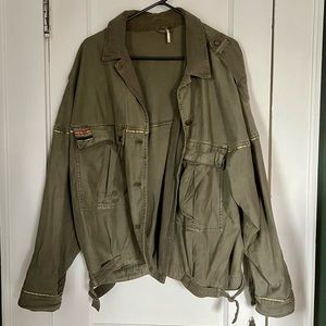 Free People Large Bomber Utility Army Green Jacket